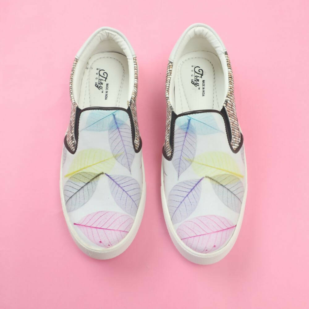 Tiny Bugs Girls Leaf Printed Slip Ons Sneakers - White  Grab2Buy Tiny Bugs Grab2Buy