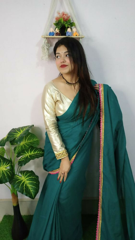Exclusive Collection Beautiful Khadi Cotton Handloom Grab2Buy With Beautiful Zari Border - Green 