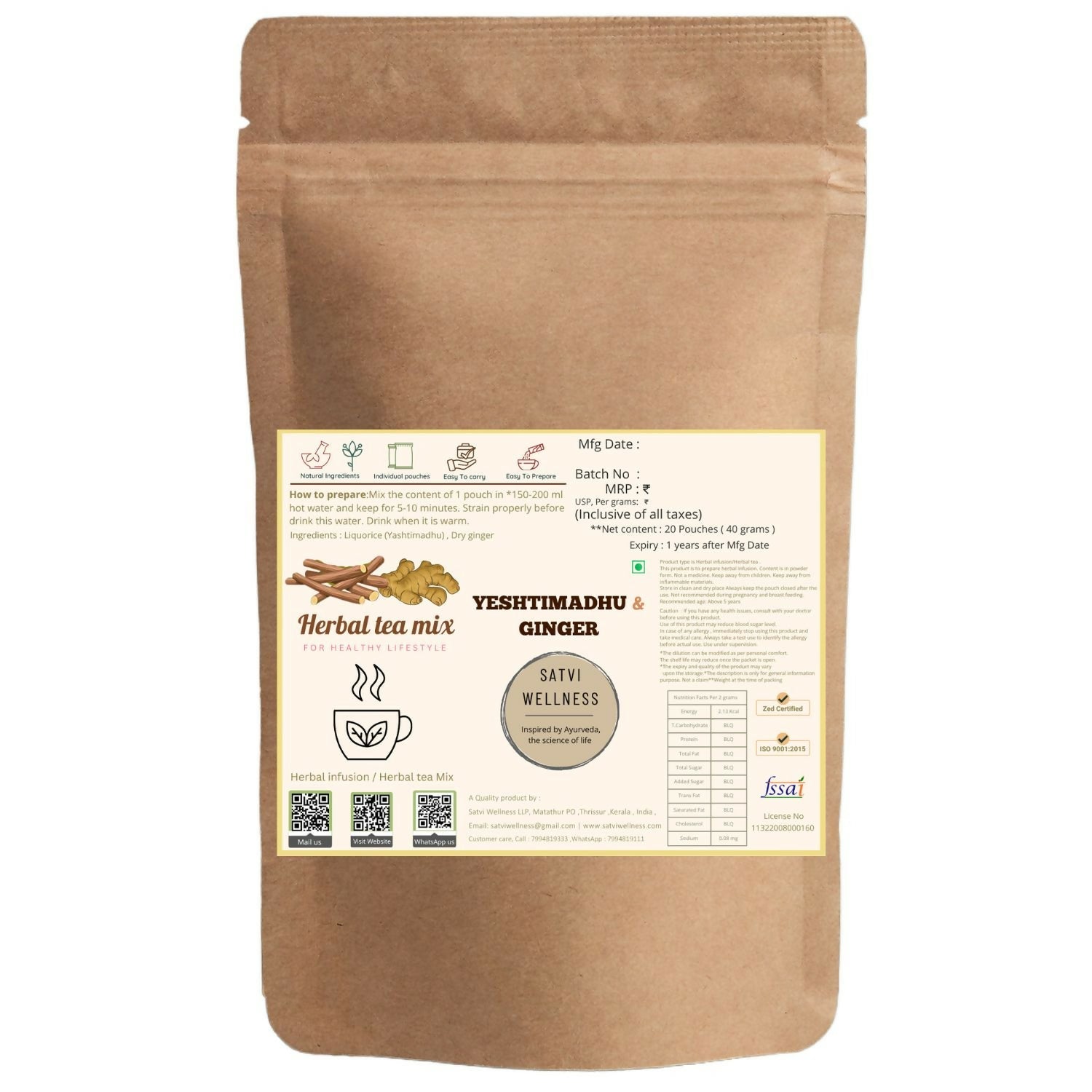 Satvi Wellness Yeshtimadhu Ginger Herbal Infusion Mix In Indvidual Packets | Herbal Tea Sachet