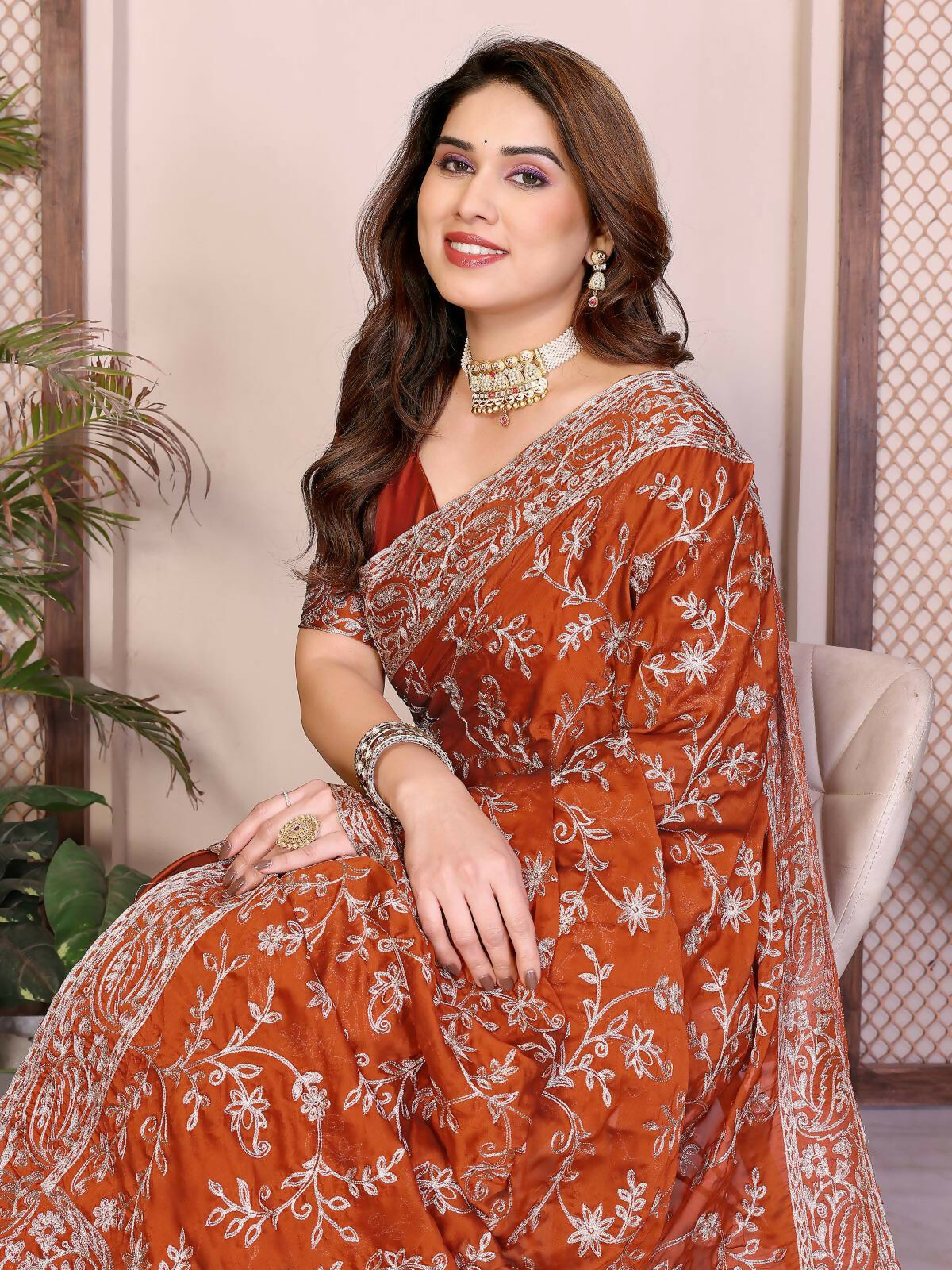 Teeya Creation New Trendy Stylish Party Wear Silk Saree-Orange