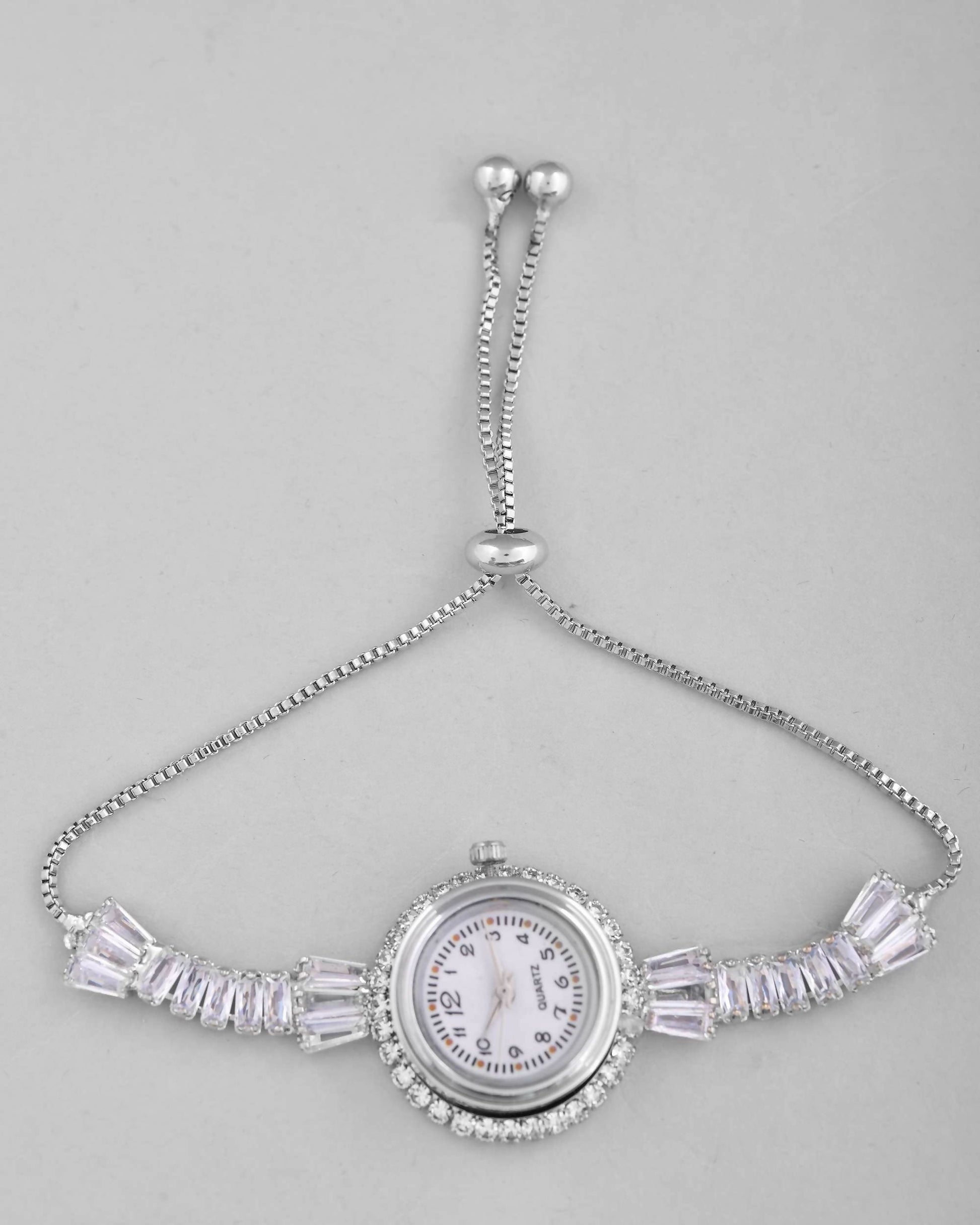 VOJ Silver Plated Crystal Studded Watch Bracelet | Grab2Buy