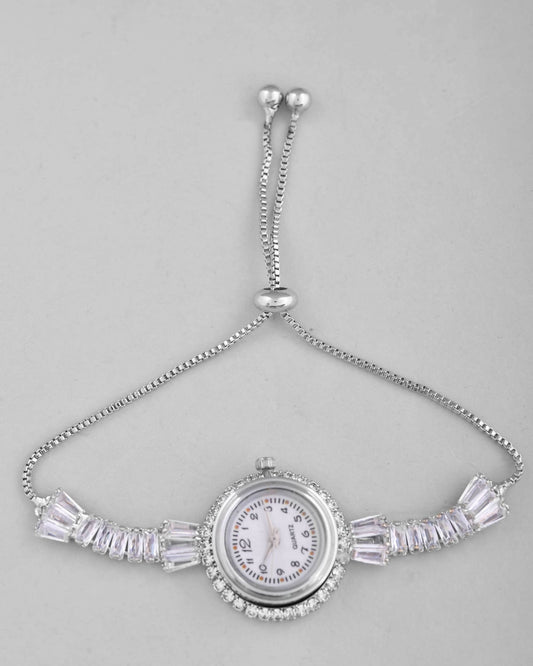VOJ Silver Plated Crystal Studded Watch Bracelet | Grab2Buy