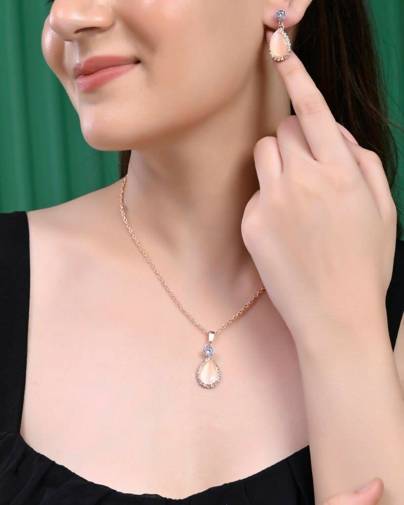 VOJ Gold Plated Yellow Stone With AD Stone Studded Chain Set - Grab2buy