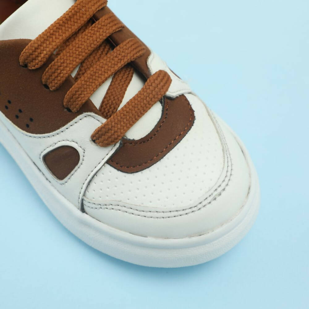 Tiny Bugs Boys Lace Up Casual Shoes - White & Brown  Grab2Buy Tiny Bugs Grab2Buy