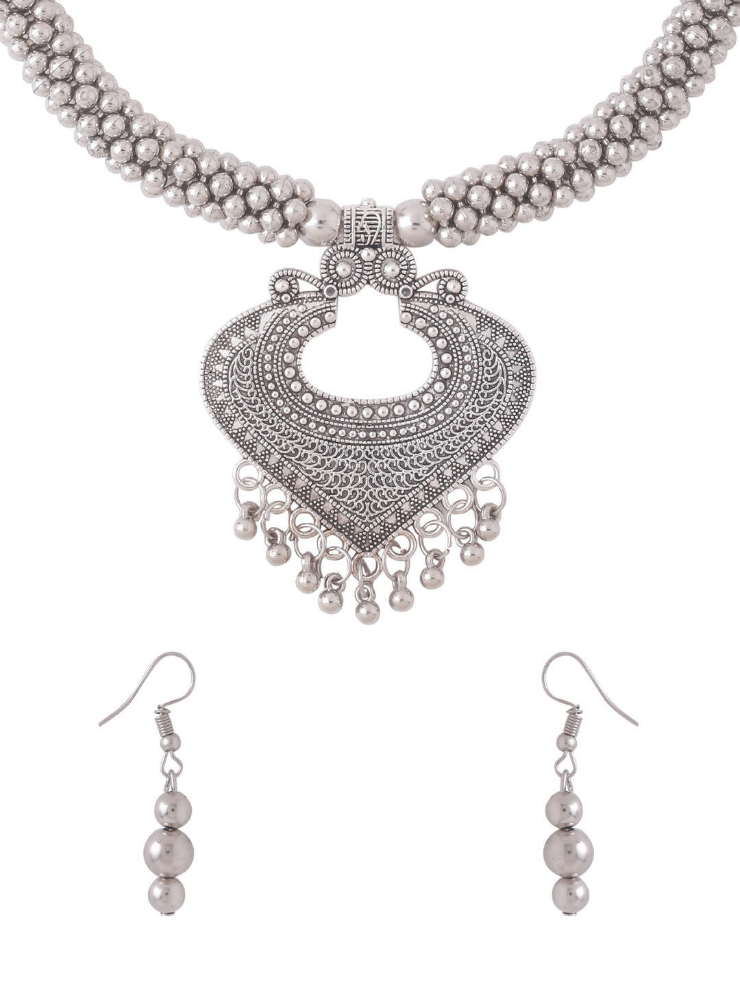 NVR Women Silver Toned Oxidised Jewellery Set - Grab2buy