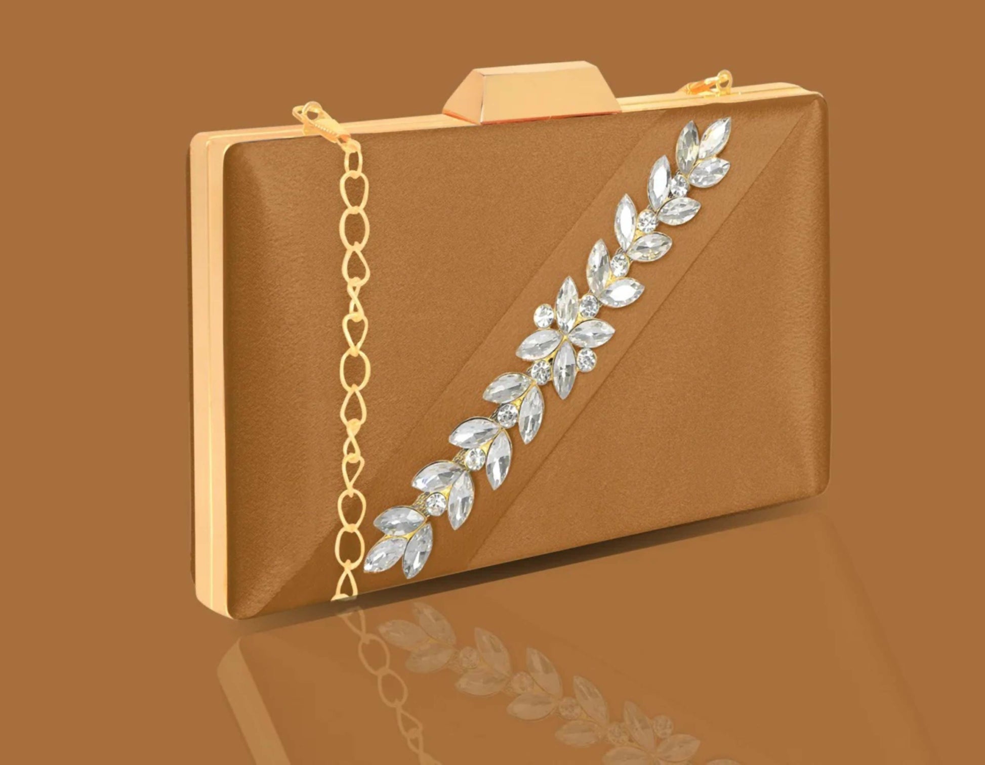 Joban Fashion Luxurious Satin Evening Clutch With Detachable Chain Strap - Brown