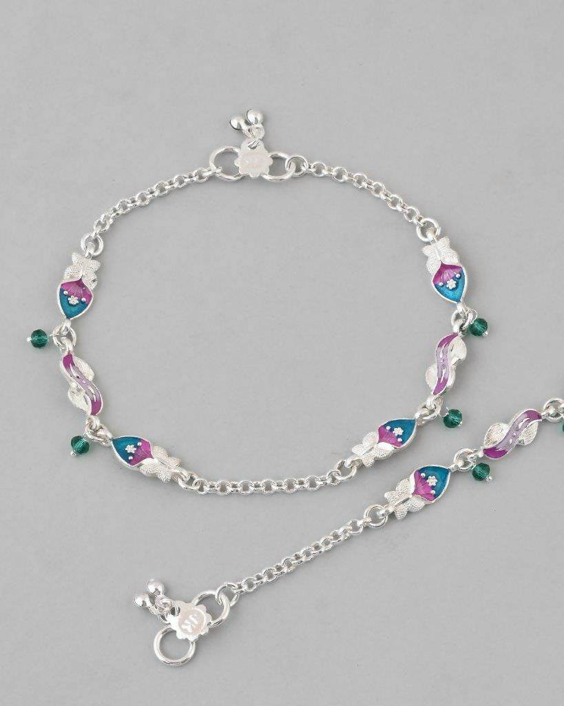 VOJ Set of 2 Stone Studded Mutli Color Designer Anklet 