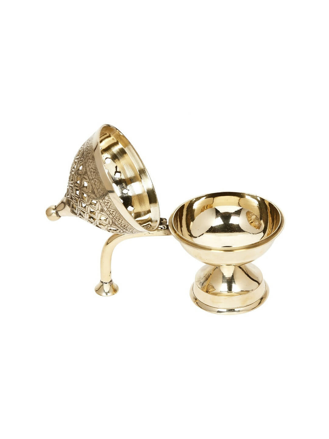CraftVatika Gold-Toned Dhoop Dani Loban With Handle & Incense Stick Holder Showpiece 
