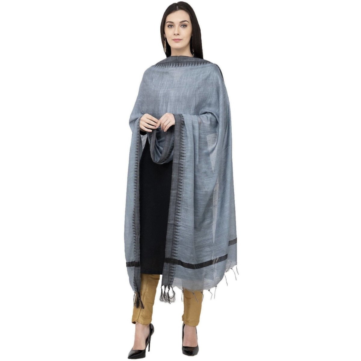 A R Silk Black Temple border Regular Dupatta Color Gray Dupatta or Chunni 