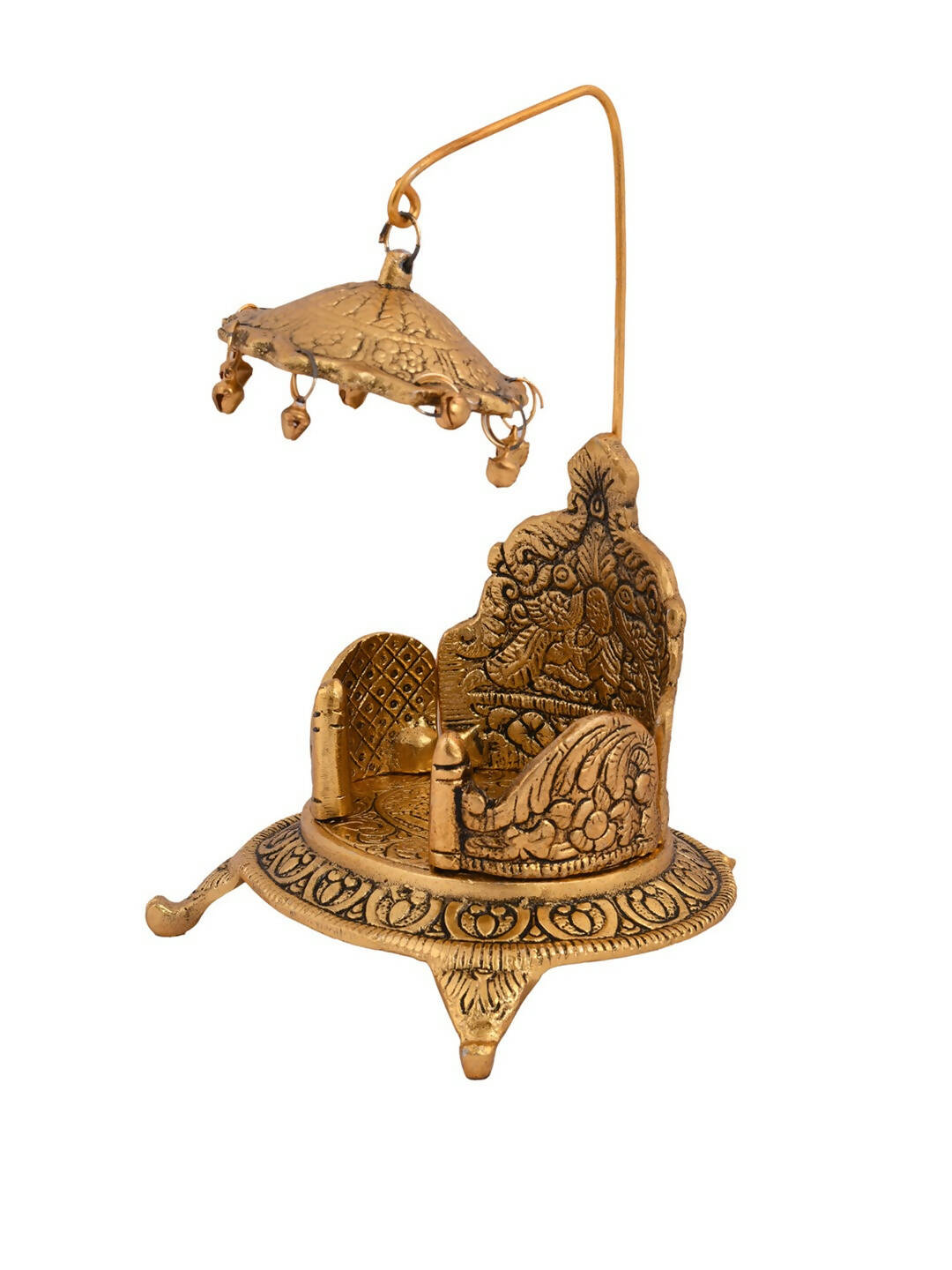 CraftVatika Gold-Polished Ladoo Gopal Singhasan/Pooja Chowki Showpiece 