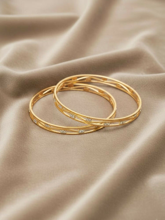 NVR Women Set of 2 Gold Plated CZ Stone Bangle