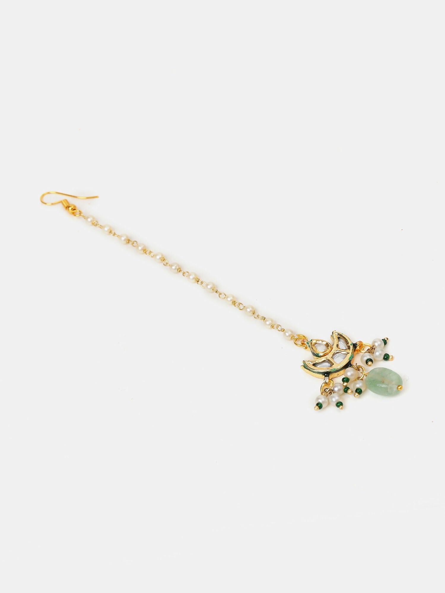 Ruby Raang Pearl Glow Necklace With Matching Earrings And Maang Tikka