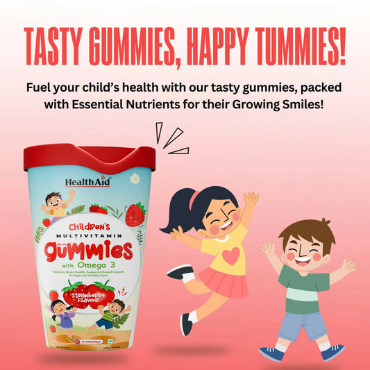 HealthAid Children's Multivitamin Gummies with Omega 3 Gummies - Strawberry Flavour - Grab2buy
