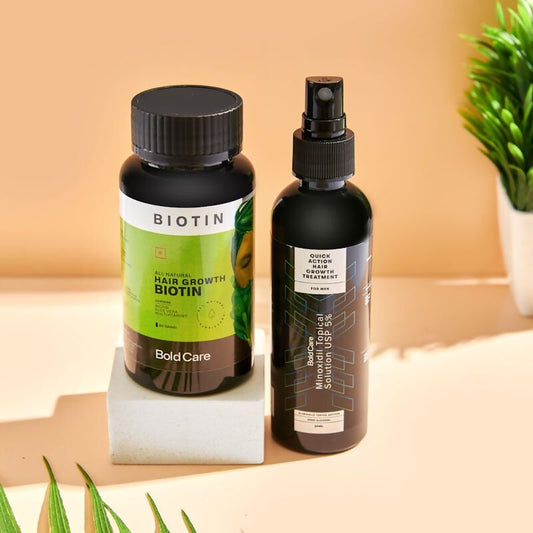 Bold Care Hair Growth 5% Solution Serum & Biotin Supplements Combo - Grab2buy