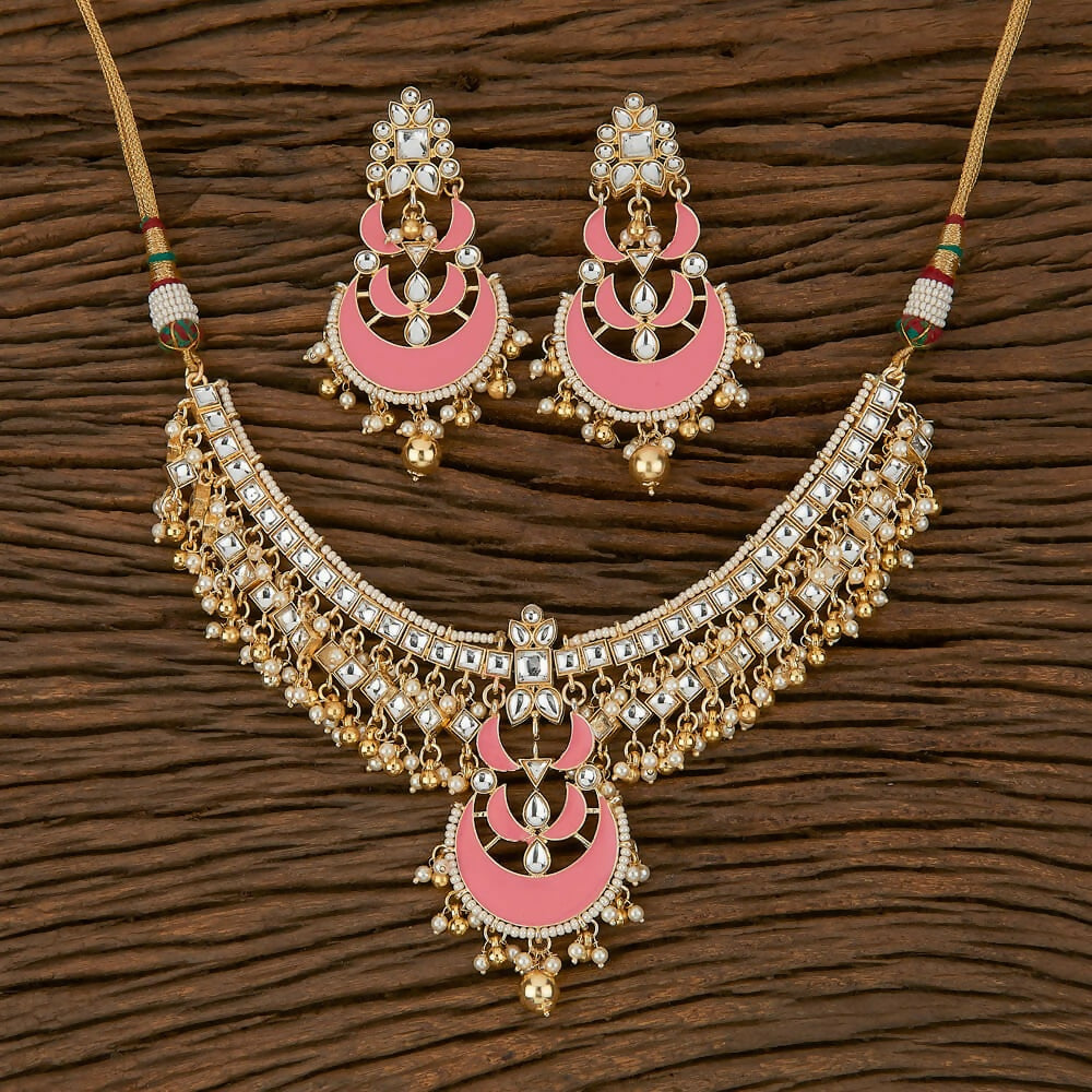 Joban Fashion Women Golden White Pink Necklace Set 