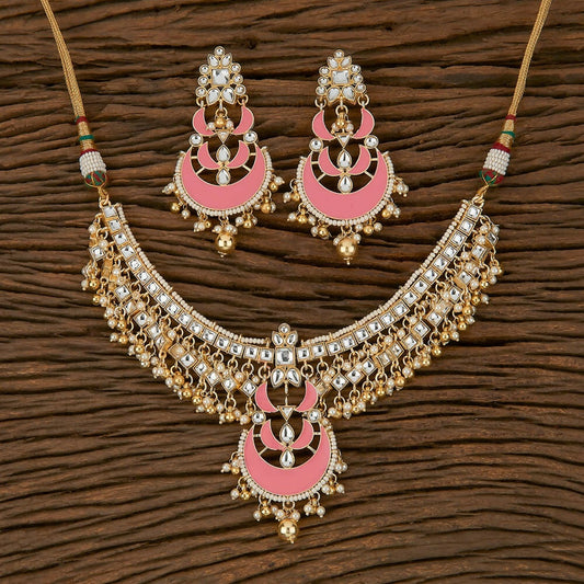 Joban Fashion Women Golden White Pink Necklace Set 