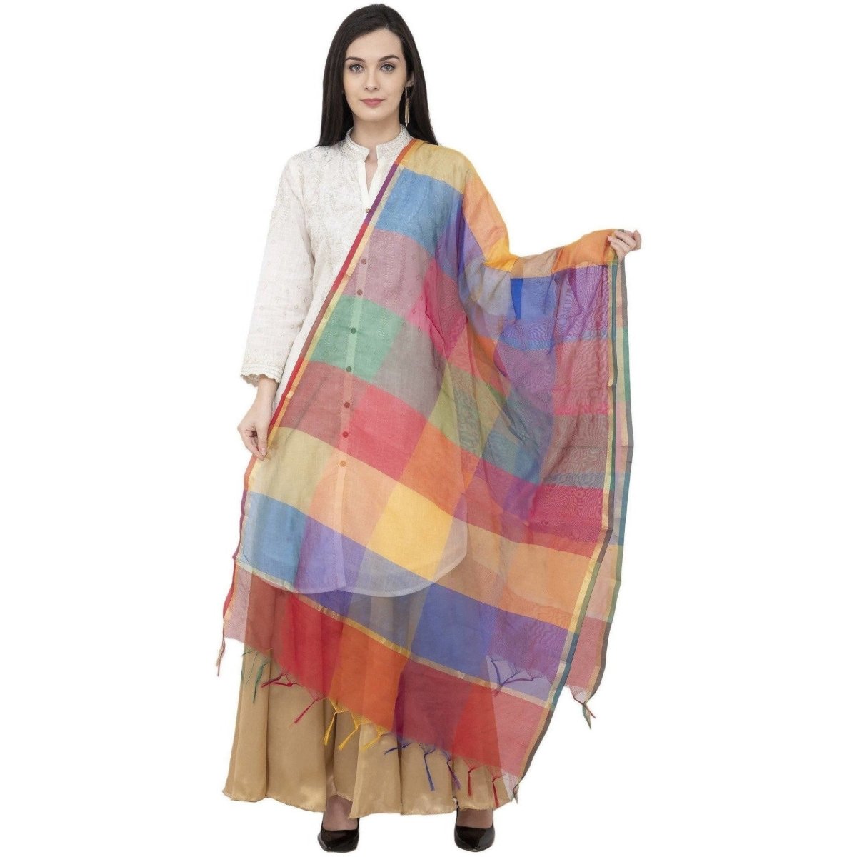 A R Silk Chanderi Multi Box Multi Box Multi Color Dupatta or Chunni 
