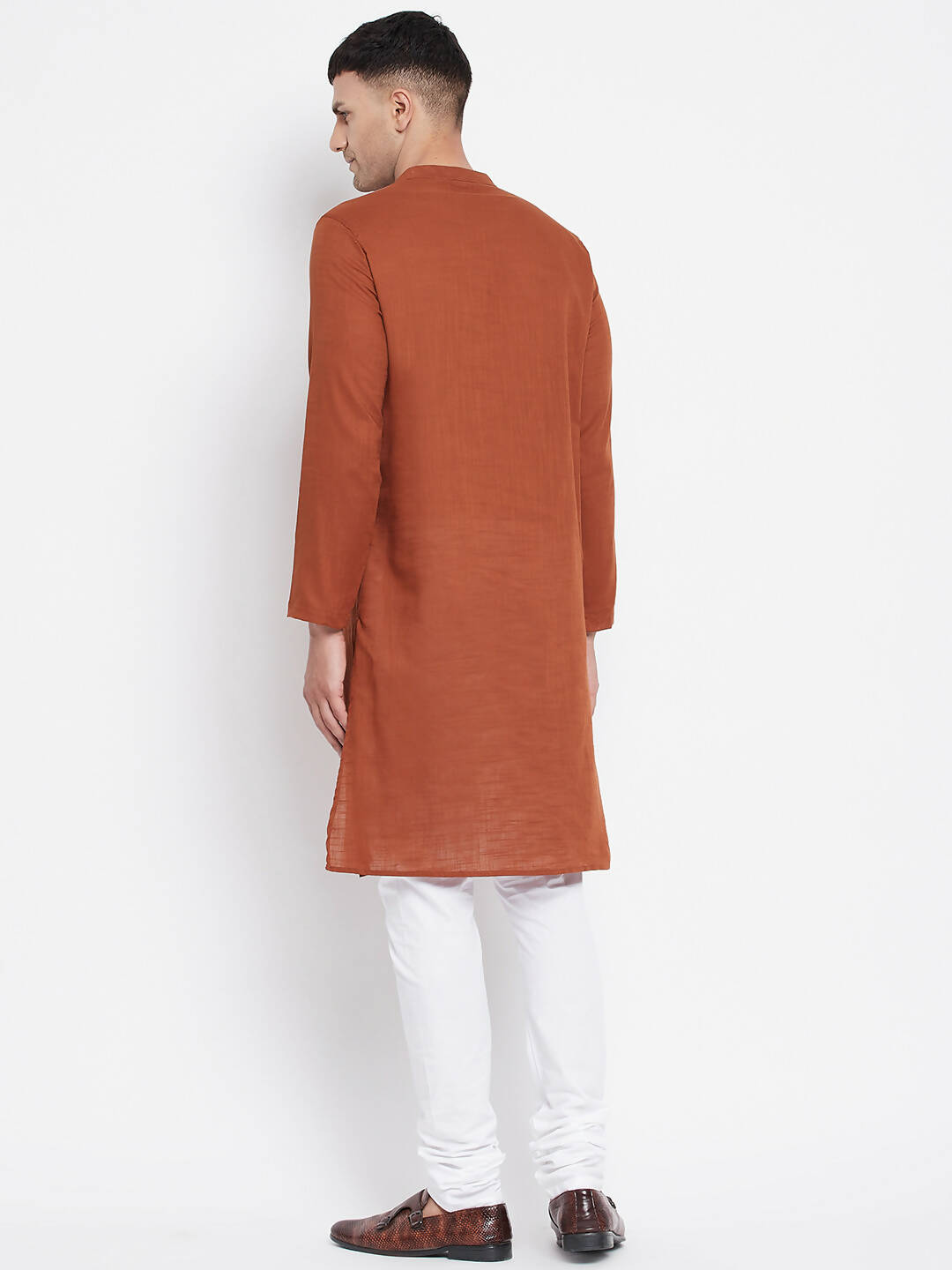 Even Apparels Brown Pure Cotton Men's Sherwani Kurta With Asymetrical Cut 