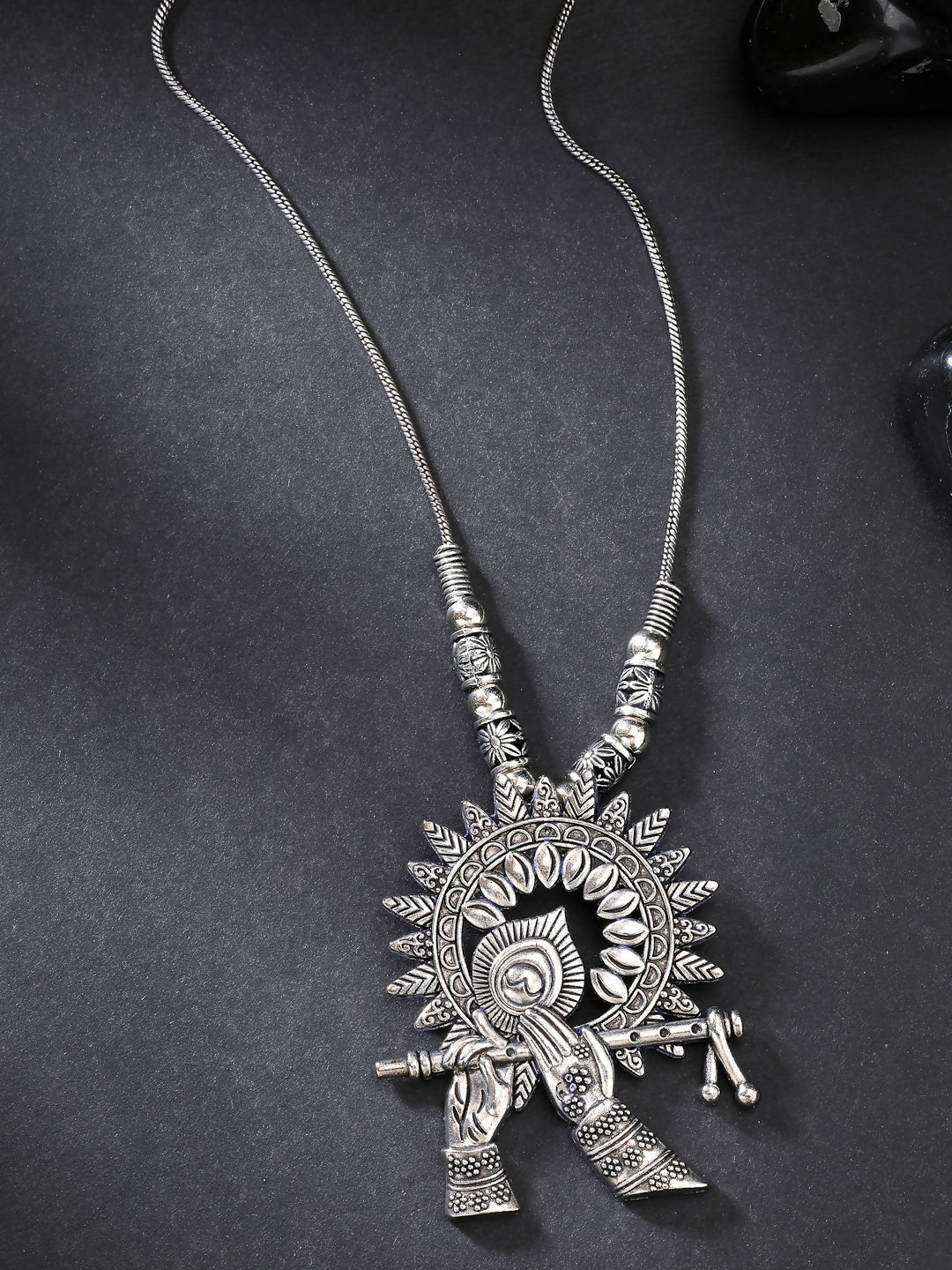 NVR Women's Silver-Toned German Silver Oxidised Pendant with Chain 