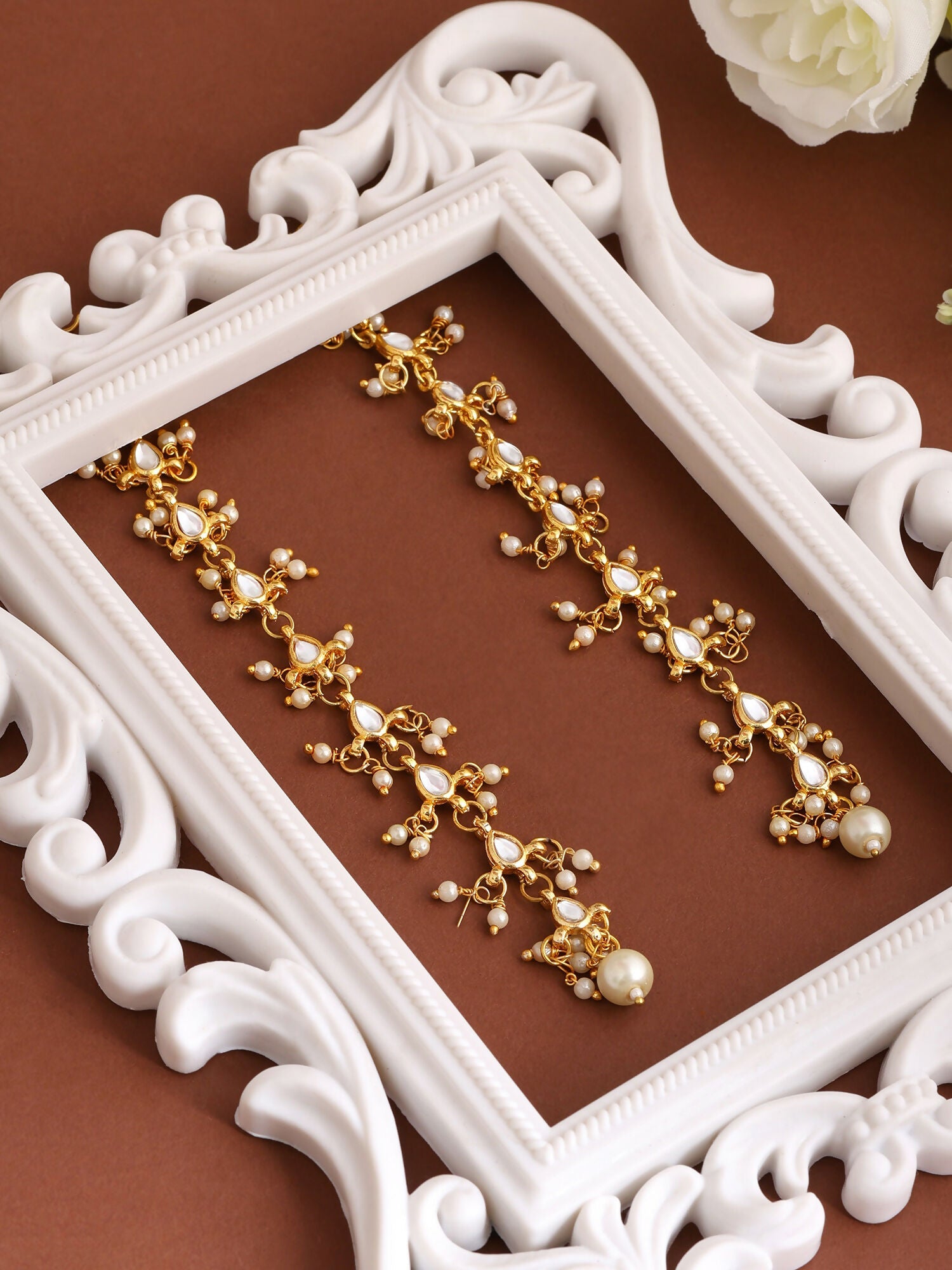 Ruby Raang Pearl And Stones Earrings