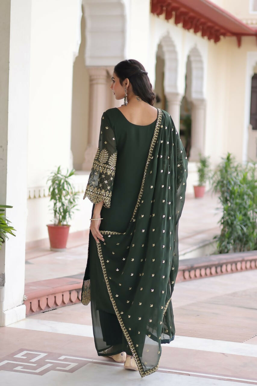 Teeya Creation Womens New Trendy Faux Blooming With Embroidered Work Kurta Set