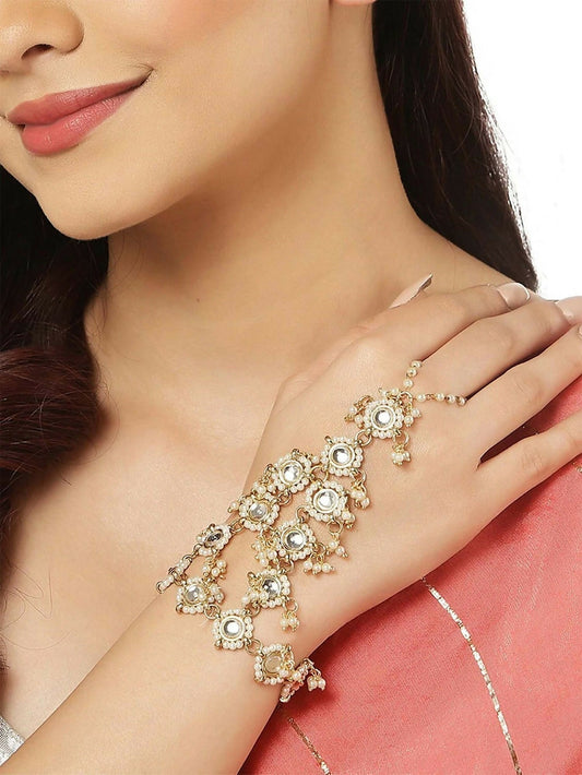 Joban Fashion Pink Kundan Gold Polished Hathphool 