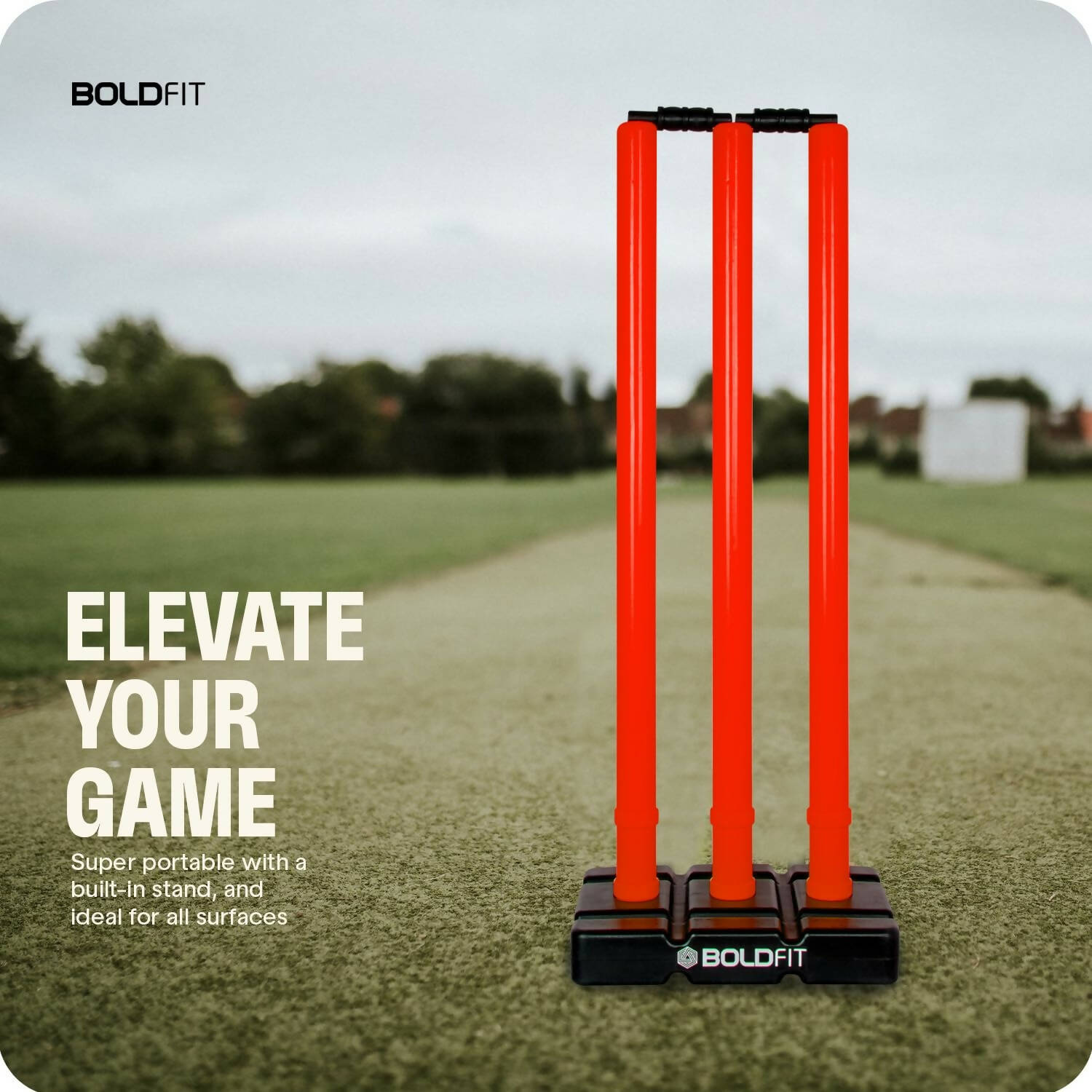 Boldfit Cricket Stumps with Stand & Bails - Red 