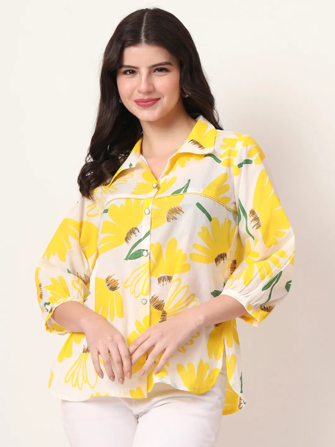 Yufta Yellow Cotton Shirt Collar Shrit Style Top  Grab2Buy Yufta Grab2Buy