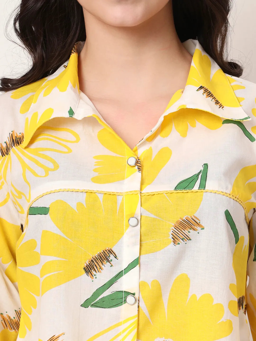 Yufta Yellow Cotton Shirt Collar Shrit Style Top  Grab2Buy Yufta Grab2Buy