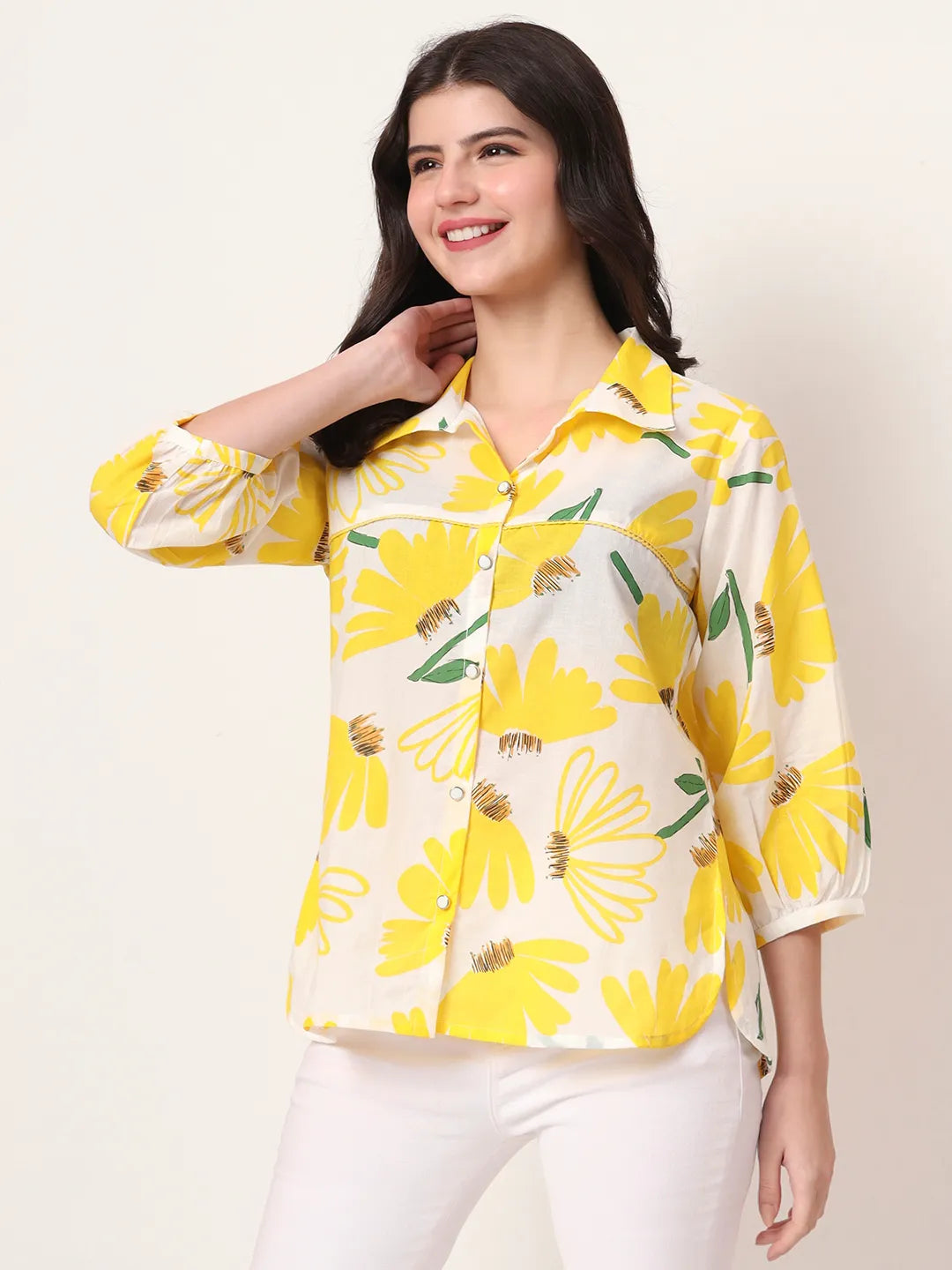 Yufta Yellow Cotton Shirt Collar Shrit Style Top  Grab2Buy Yufta Grab2Buy