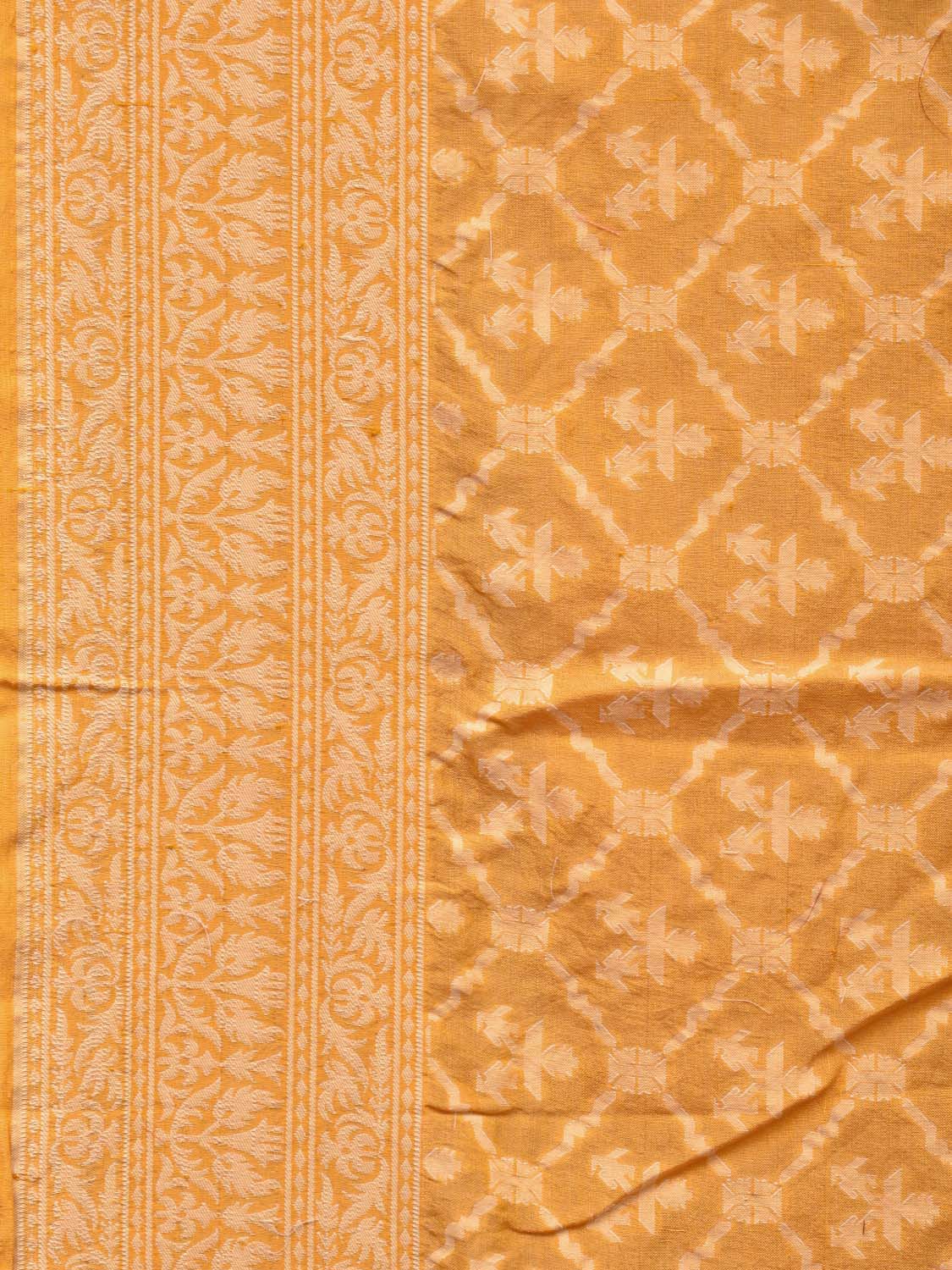 Yellow Cut Work Tussar Cotton Handloom Grab2Buy with All Over Jamdani Style Design - Global Threads 