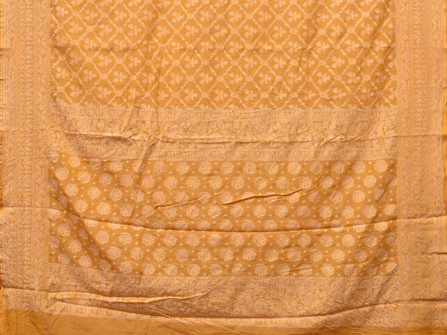 Yellow Cut Work Tussar Cotton Handloom Grab2Buy with All Over Jamdani Style Design - Global Threads 