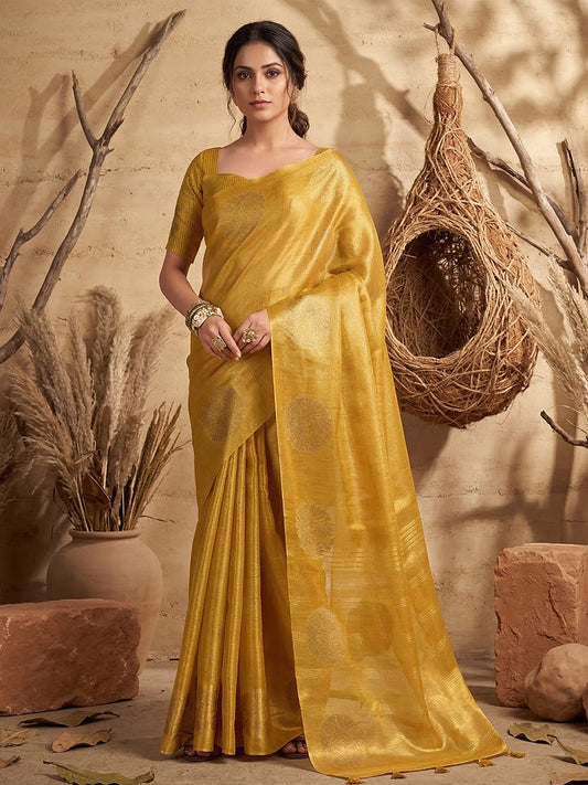 Anaita Yellow Tissue Silk Woven Saree With Blouse