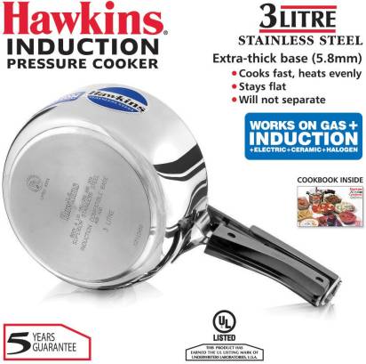 Hawkins Stainless Steel 3 L Induction Bottom Pressure Cooker (HSS3W) - Grab2buy