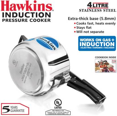 Hawkins Stainless Steel 4 L Induction Bottom Pressure Cooker (HSS40) - Grab2buy