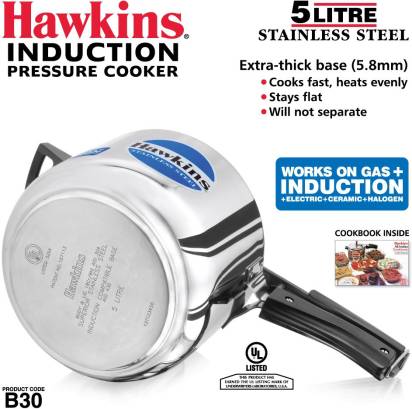 Hawkins Stainless Steel 5 L Induction Compatible Pressure Cooker (HSS50) - Grab2buy