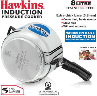 Hawkins Stainless Steel 8 L Induction Bottom Pressure Cooker (HSS80) - Grab2buy