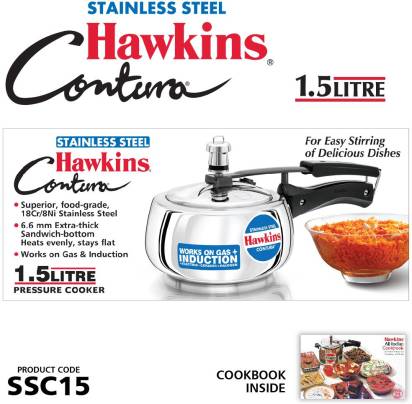 Hawkins Stainless Steel Contura 1.5 L Induction Bottom Pressure Cooker (SSC15) - Grab2buy