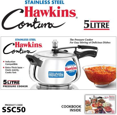 Hawkins Stainless Steel Contura 5 L Induction Bottom Pressure Cooker (SSC50) - Grab2buy