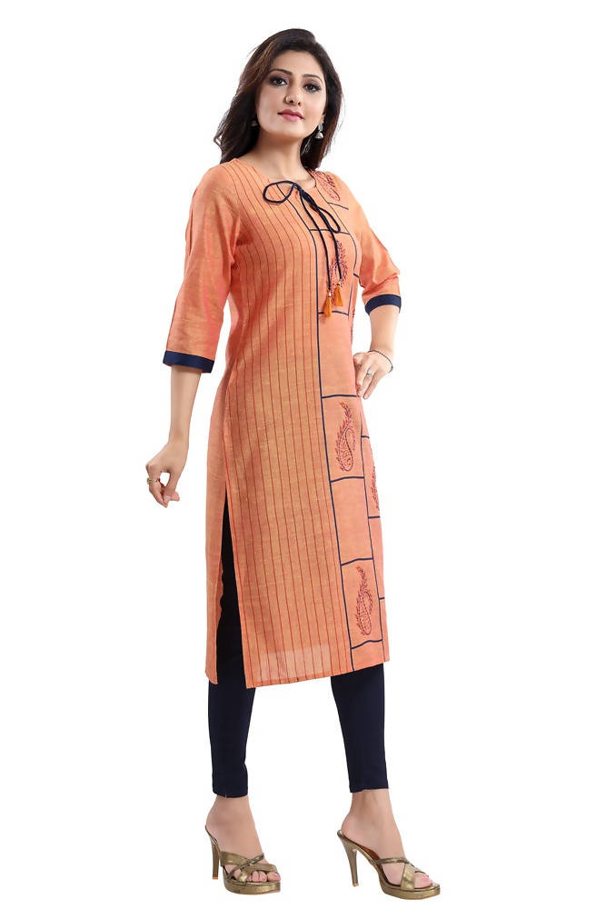 Snehal Creations Saffron Gold South Cotton Block Print Kurta