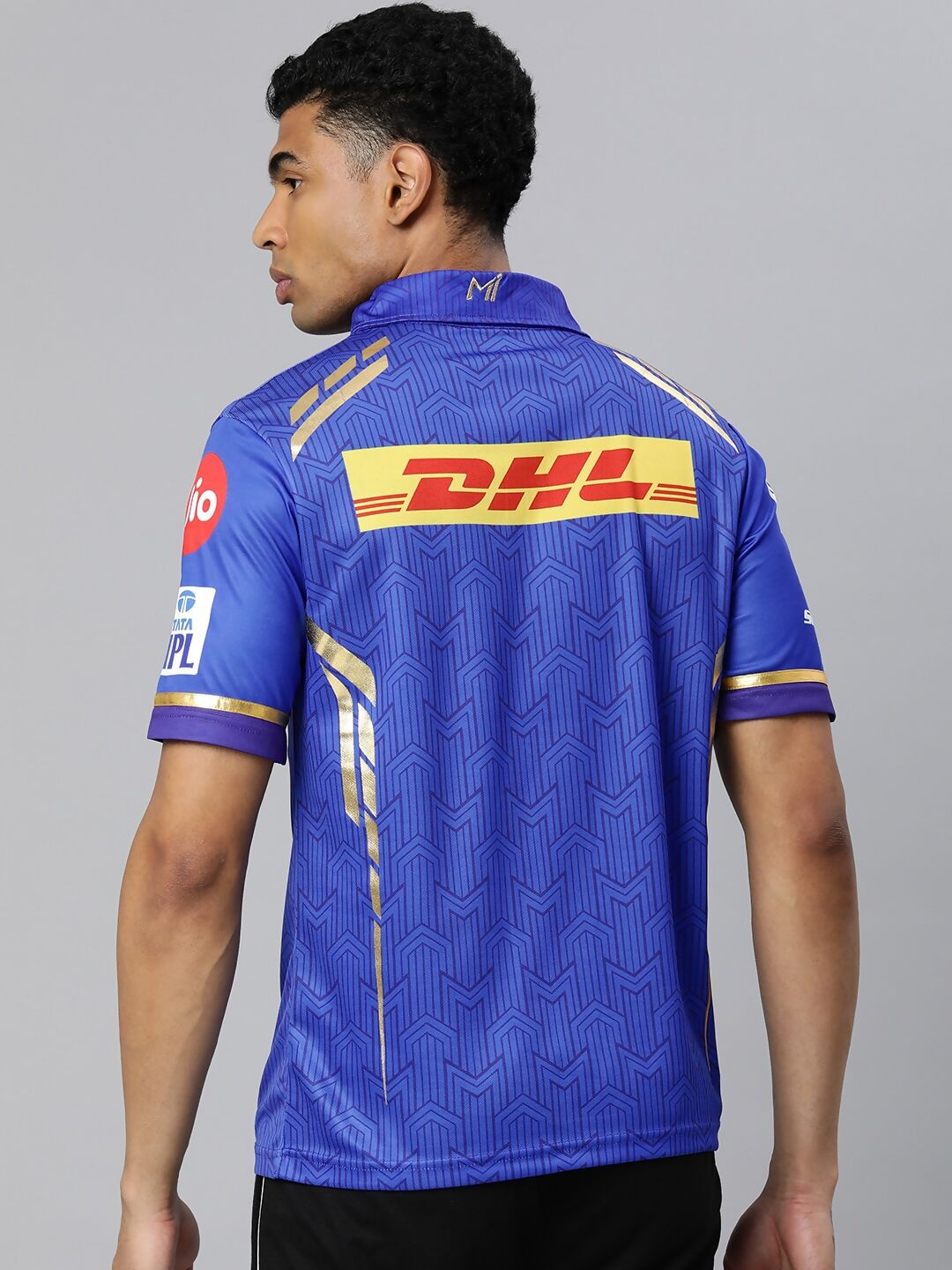 playR Men Printed Polo Collar Dri-FIT MI Official Match Jersey T-shirt IPL, T20 