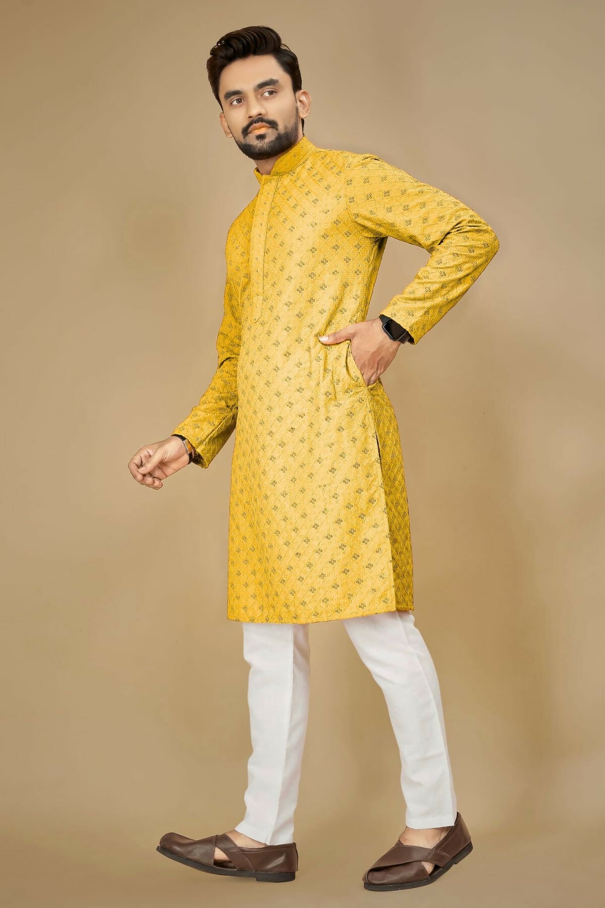 Anaita Yellow Embroidered Rayon Straight Kurta