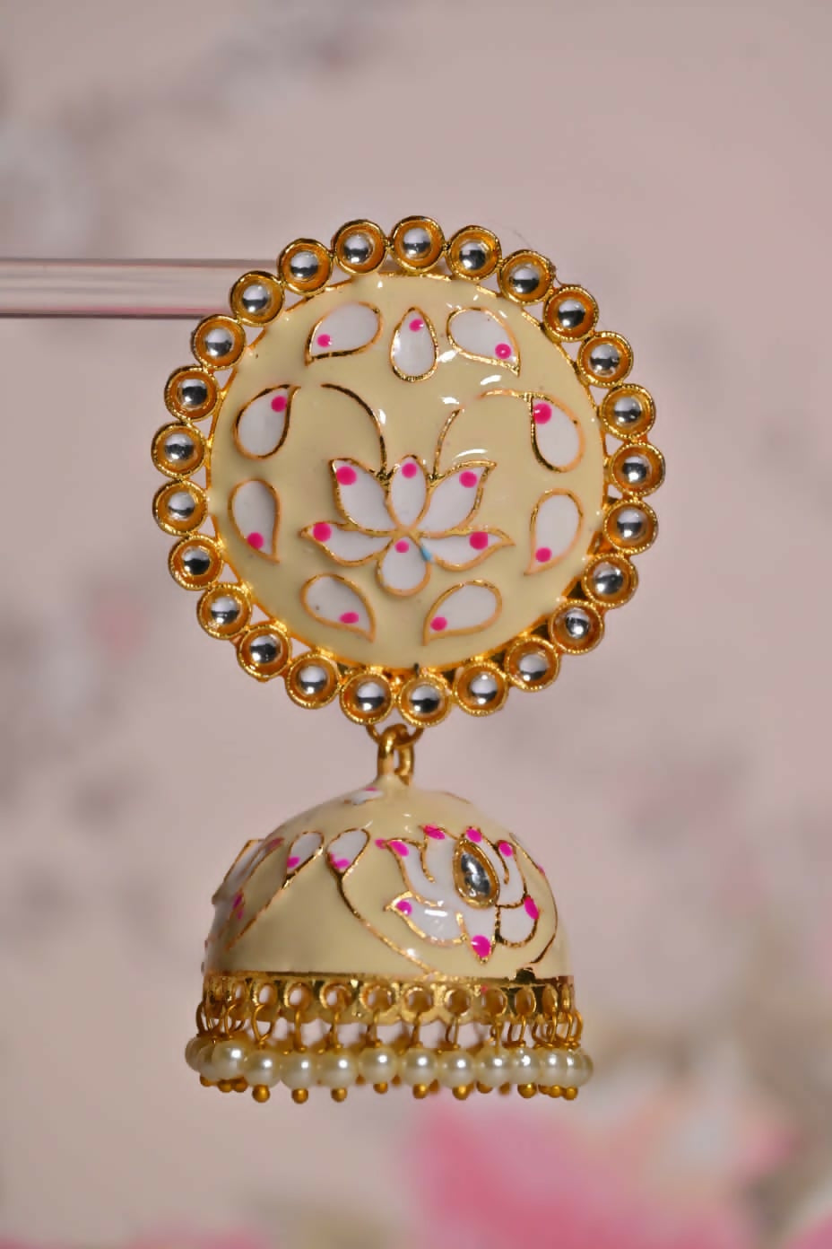 Beige Round Shape Ethnic Meenakari Jhumki Earrings By House of Ree House of Ree