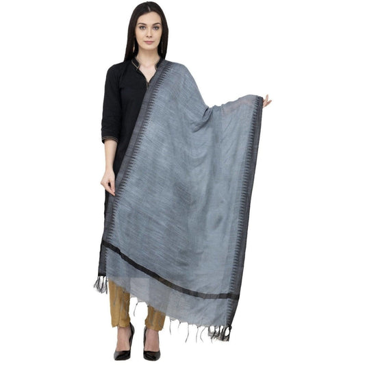 A R Silk Black Temple border Regular Dupatta Color Gray Dupatta or Chunni 