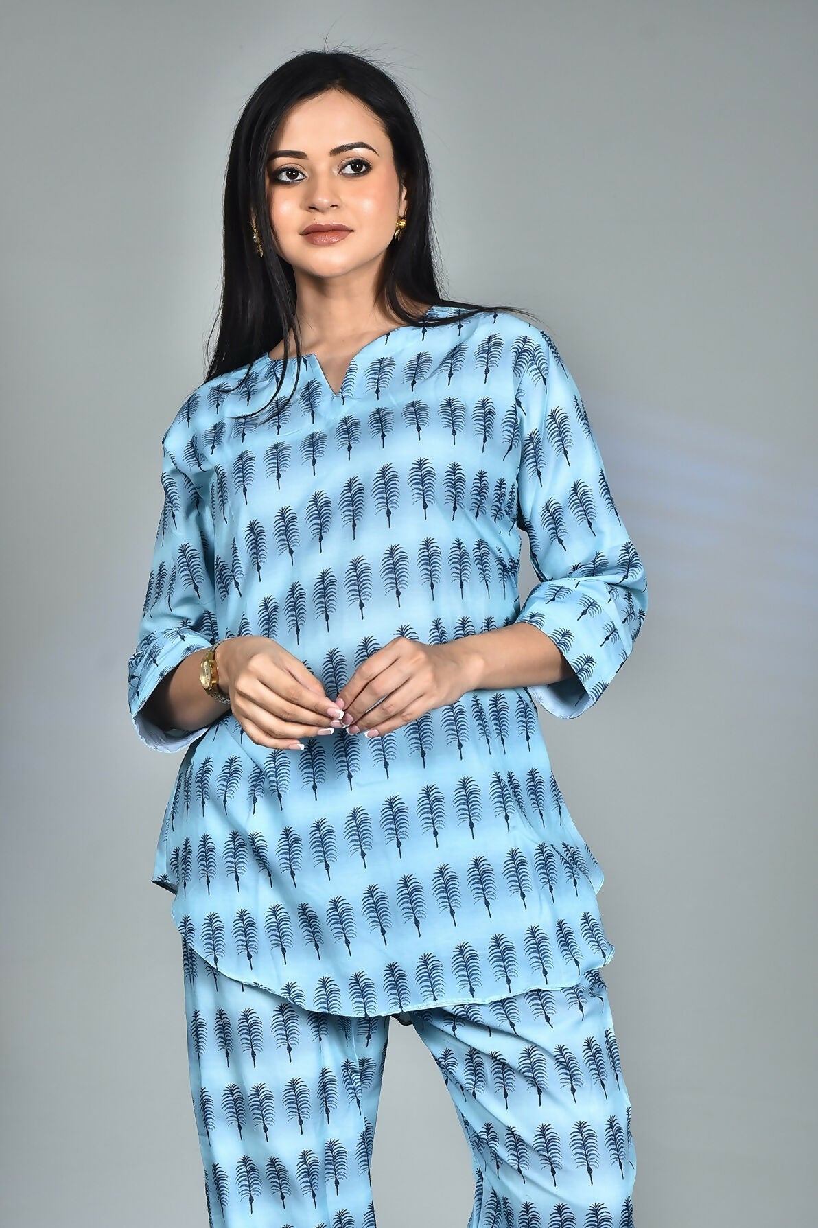 Morchari Digital Print Semi Muslin Co-Ord Set Top & Trouser-Multicolor 