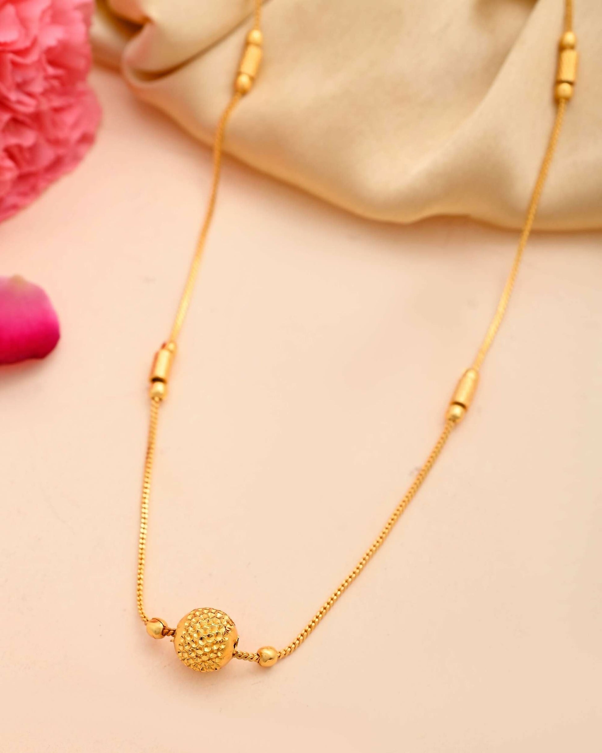 VOJ Gold-Polished Designer Piped Chain WithBig Gold Bead. 