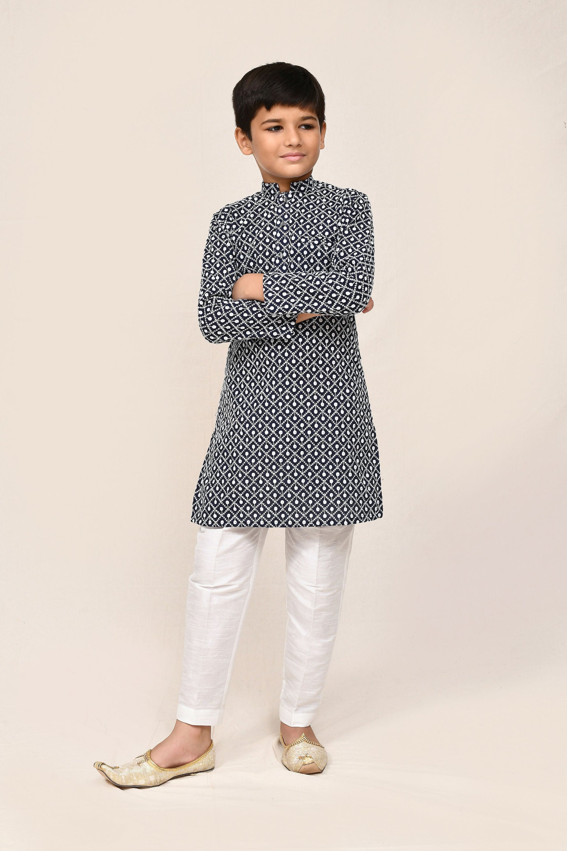 Joban Fashion Cotton Navy Blue Kurta With Straight Fit Pant