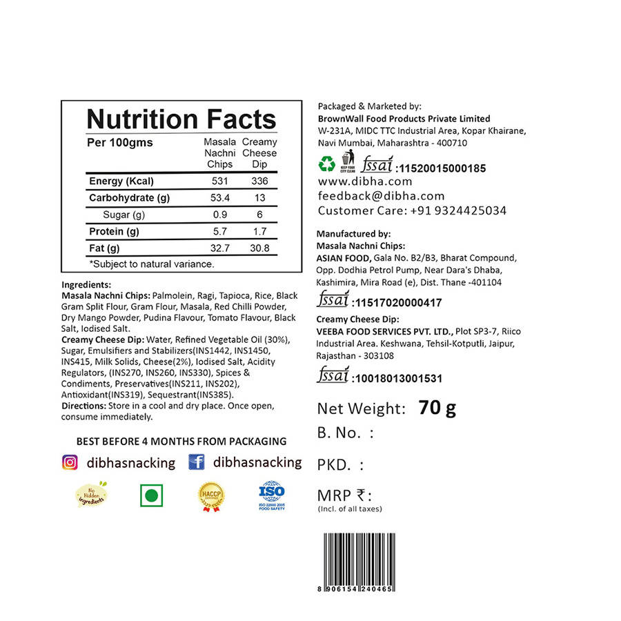 Dibha Masala Nachni Chips with Creamy Cheese Dip