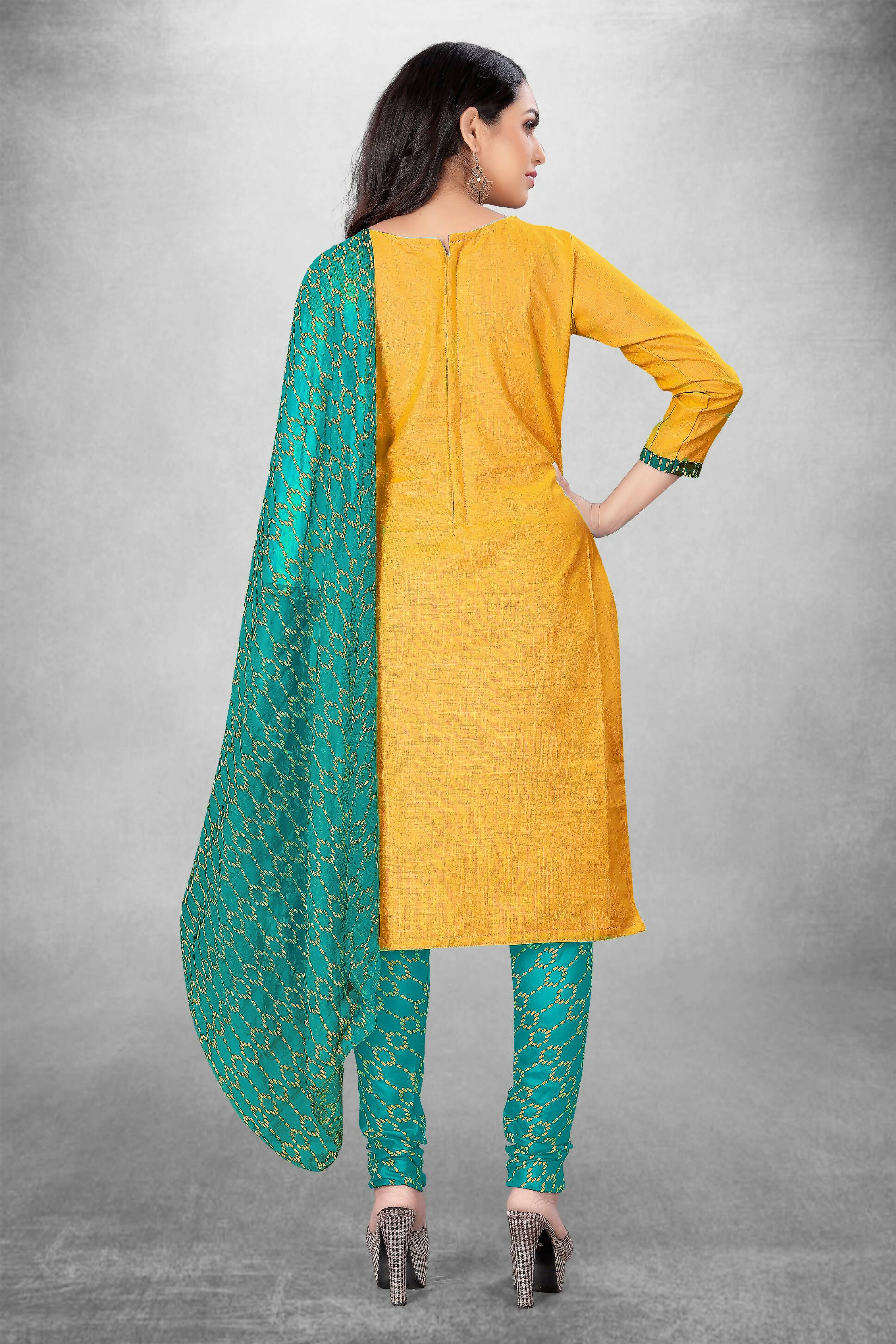 Mustard Cotton Printed Unstitched Dress Material - Amara