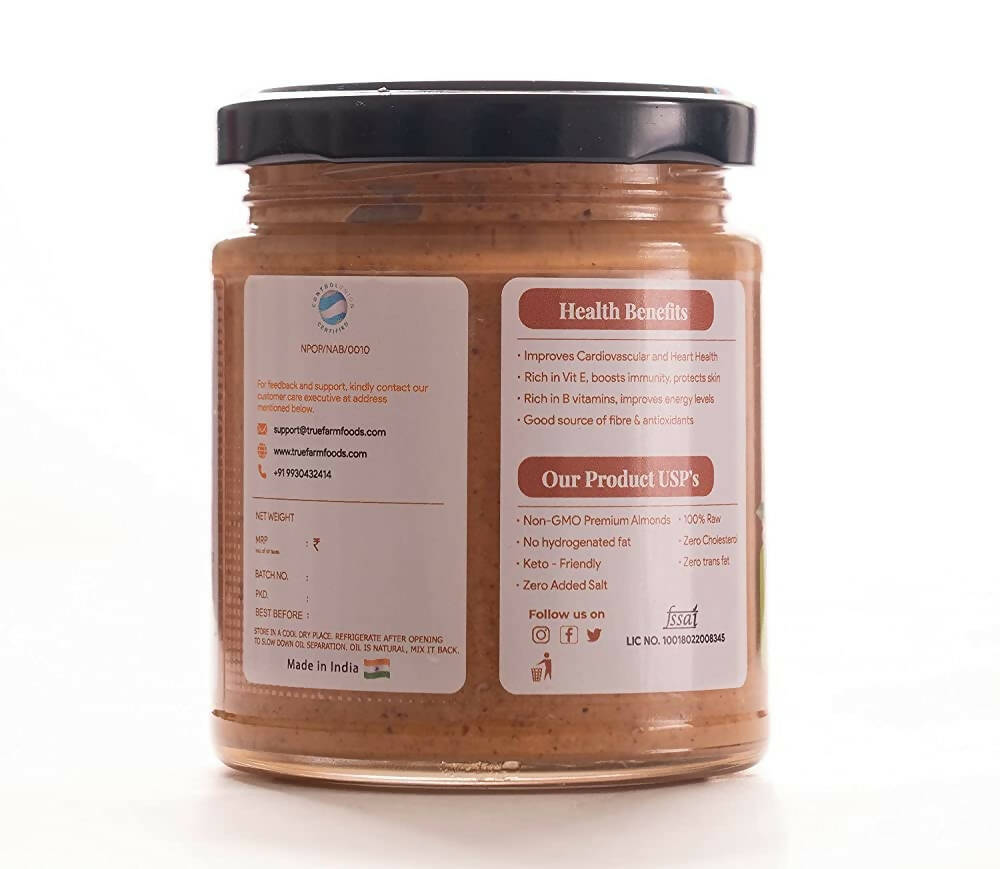 Truefarm Organic Almond Butter Creamy-Unsweetened - Grab2buy